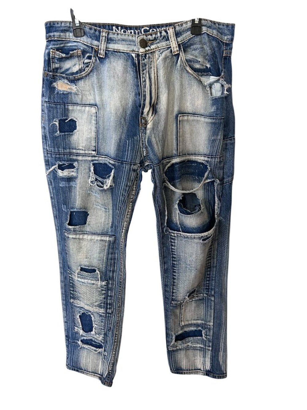 Normcore Men's 34x30 Distressed Patchwork Repair Jeans Grunge Streetwear